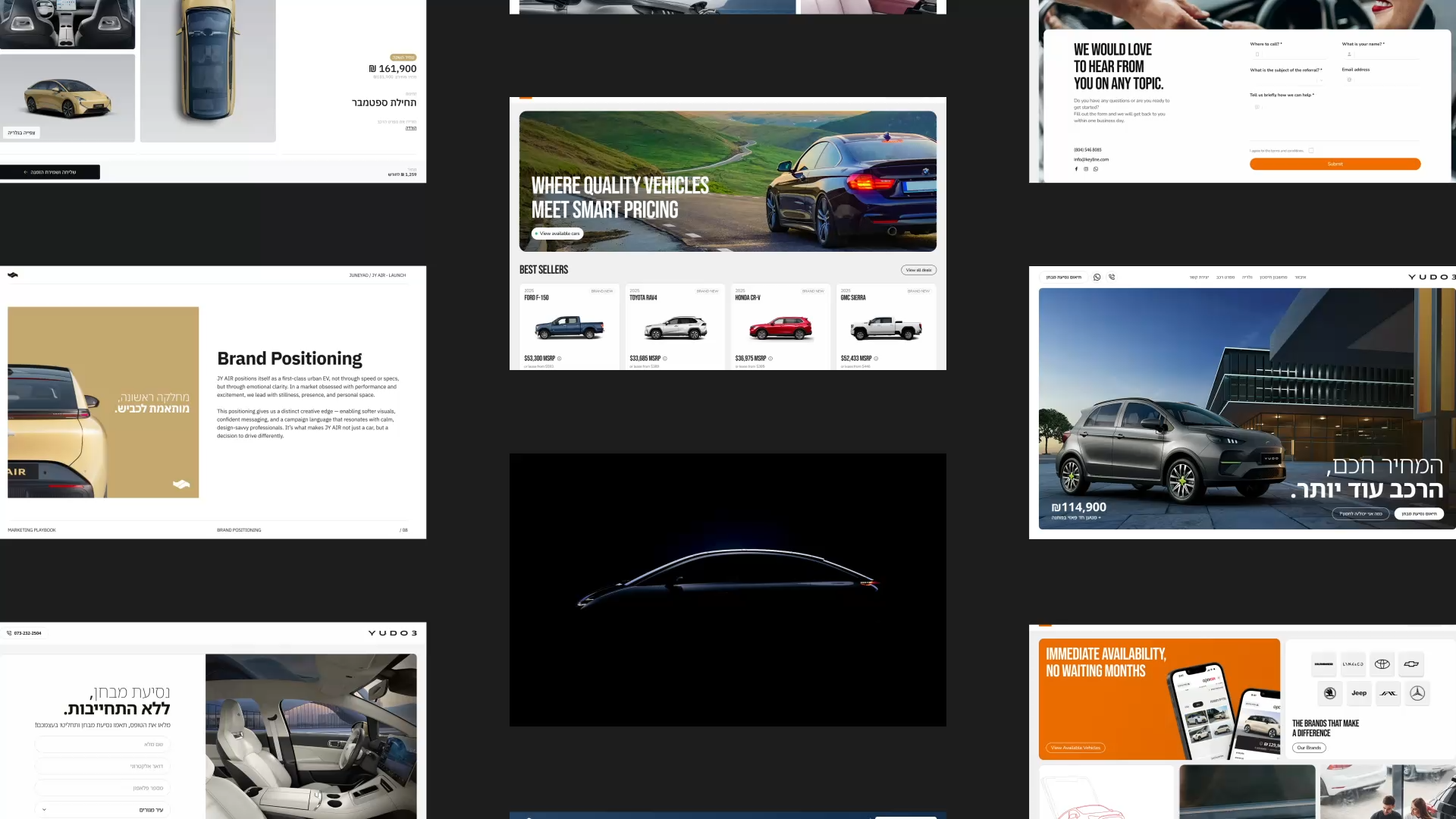 Grid of automotive projects by VX.STUDIO, including websites and brand work for car rental and vehicle trade companies.