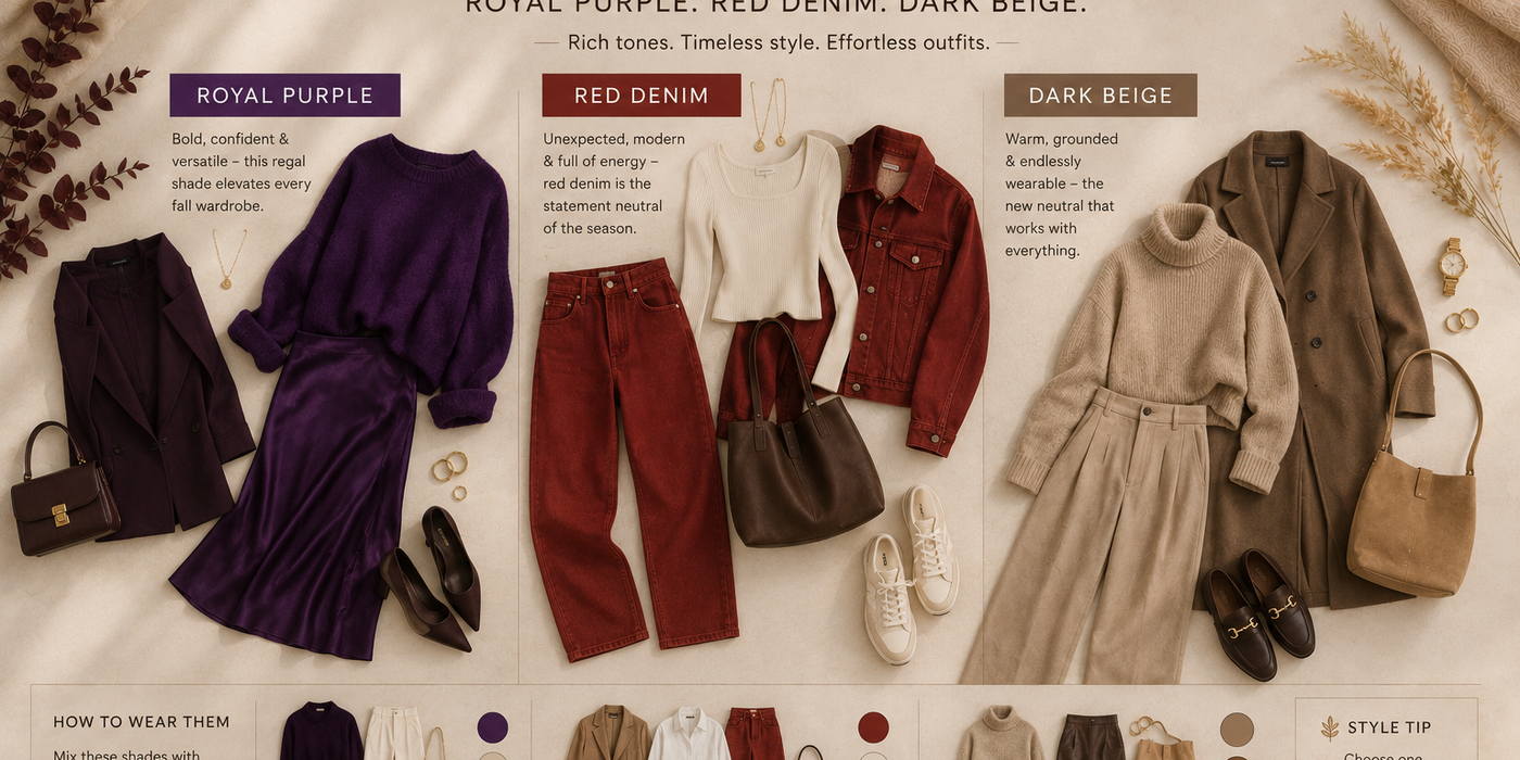 Fall 2026 Color Trends: Royal Purple, Red Denim & Dark Beige
