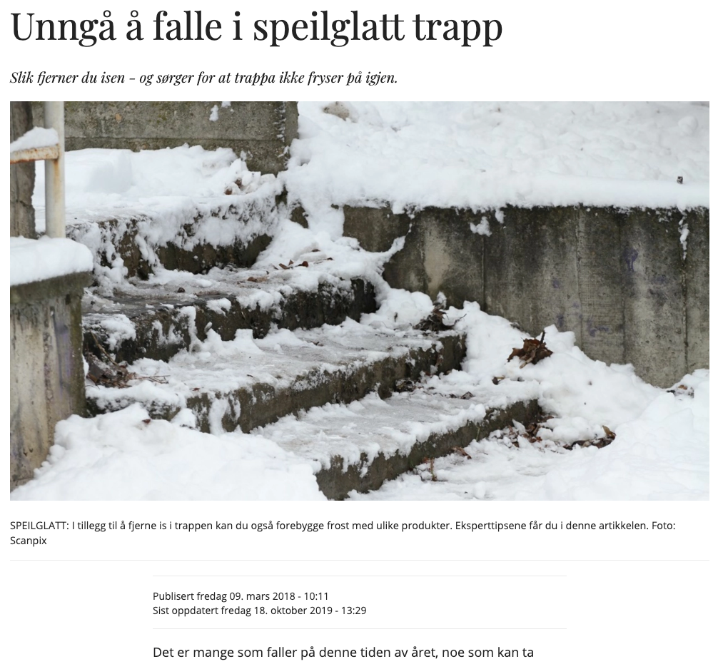 Bilde fra sak med tittelen "Unngå å falle i speilglatt trapp Slik fjerner du isen - og sørger for at trappa ikke fryser på igjen."