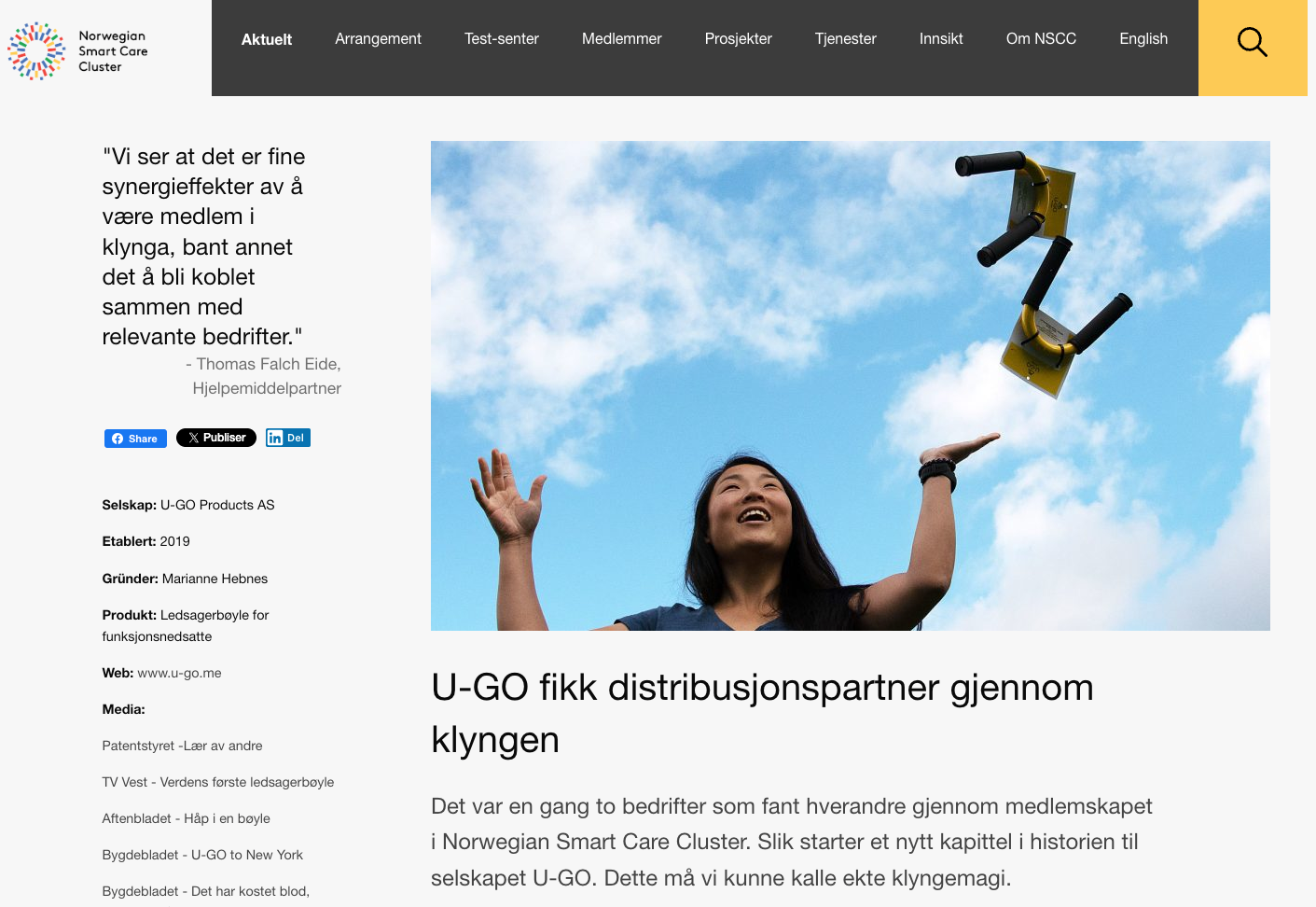 Medieklipp med tittelen "U-GO fikk distribusjonspartner gjennom klyngen"