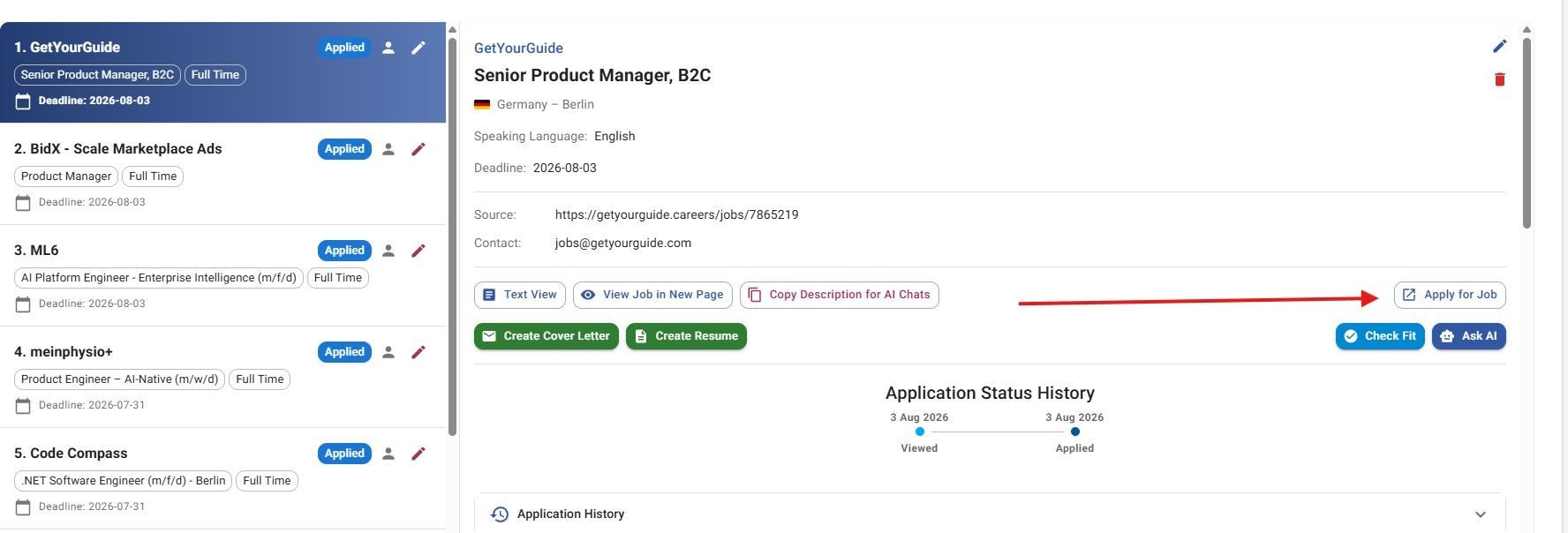 JobStacky  Job Application Tracker - Visit the job page directly