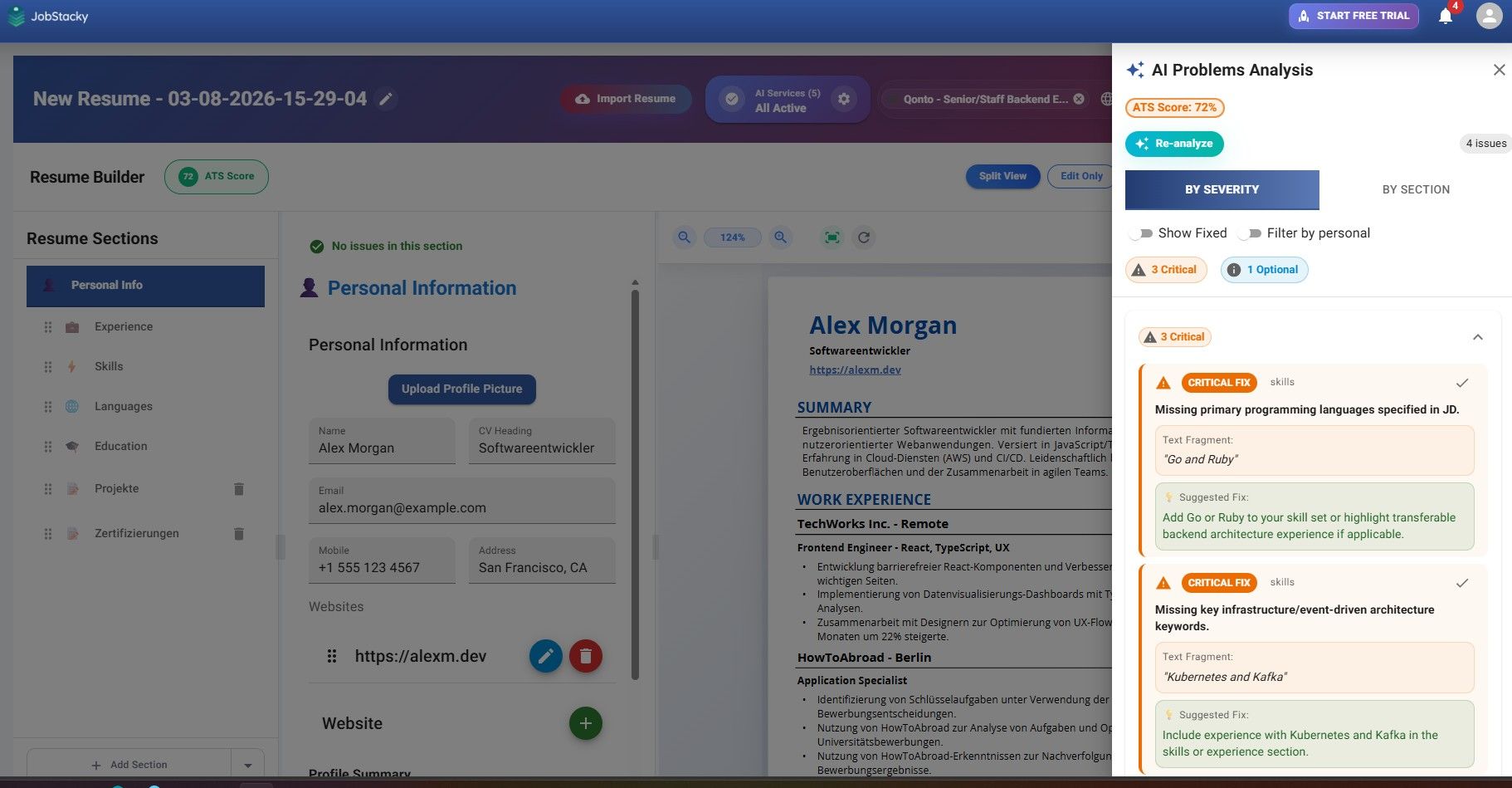 Jobstacky Resume Builder - Analyzed Content