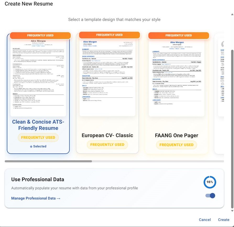 JobStacky Resume Builder Auto Fill Data from Professional Data