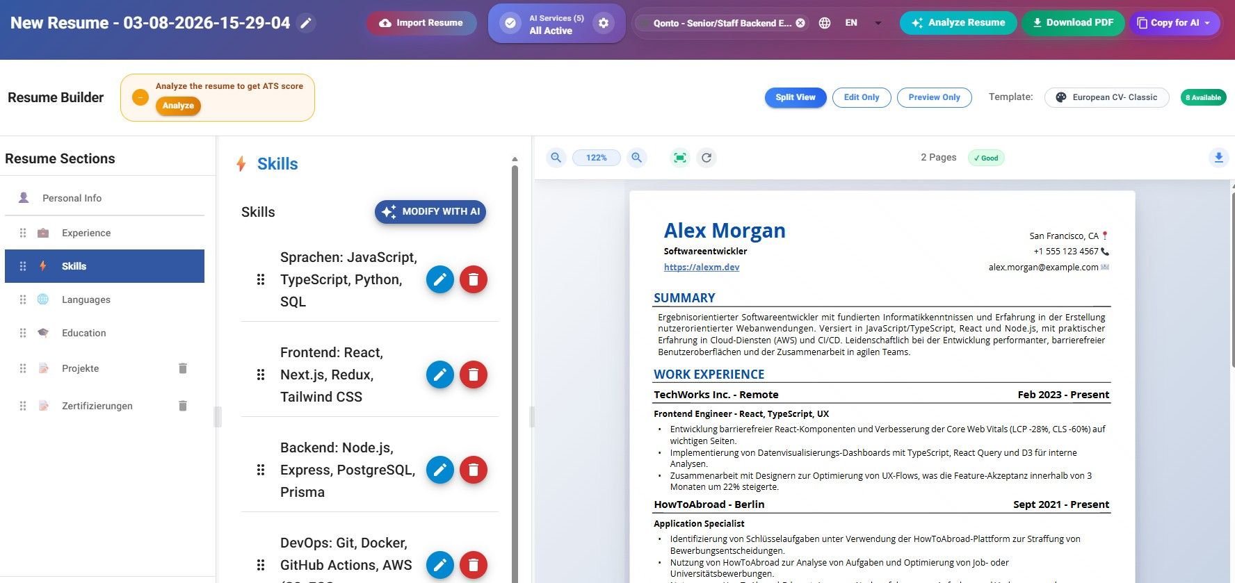 Jobstacky Resume Builder - German Translated Resume