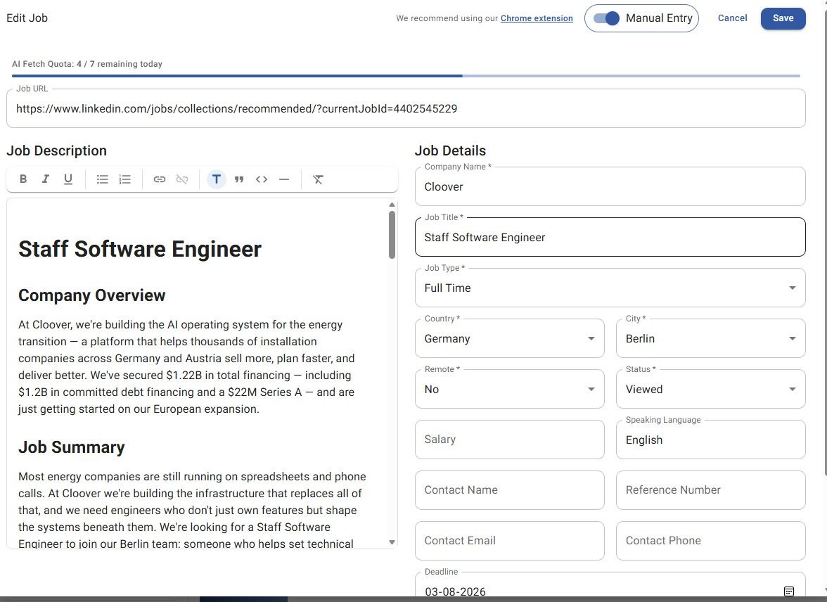 JobStacky - Job Application Tracker - Edit Job