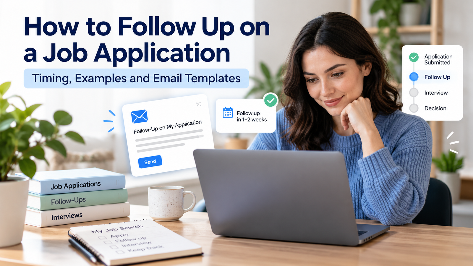 How to Follow Up on a Job Application Professional reviewing job applications and planning follow-up emails on a laptop