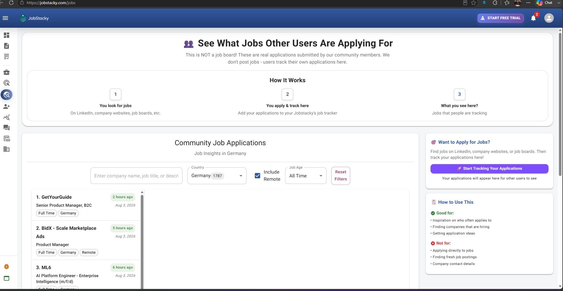 JobStacky Job Application Tracker - See where people are applying to
