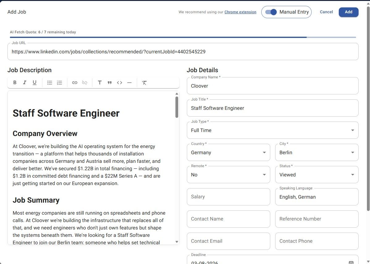 JobStacky Job Application Tracker - Review data when pulled.
