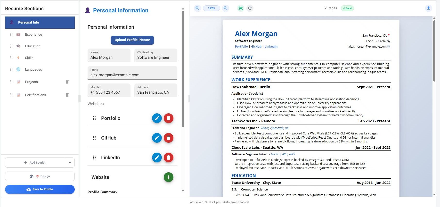 Jobstacky resume edit any section