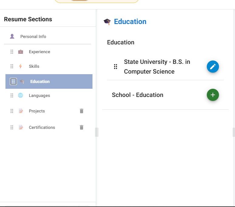 Jobstacky resume builder section reordering 