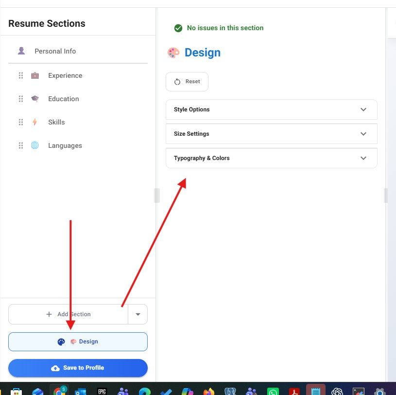Jobstacky Resume Builder - Design Section 