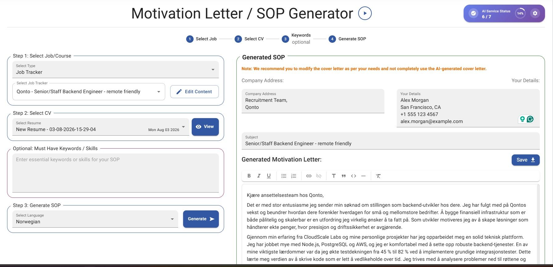 JobStacky Job Application - Create Cover letter in Any language