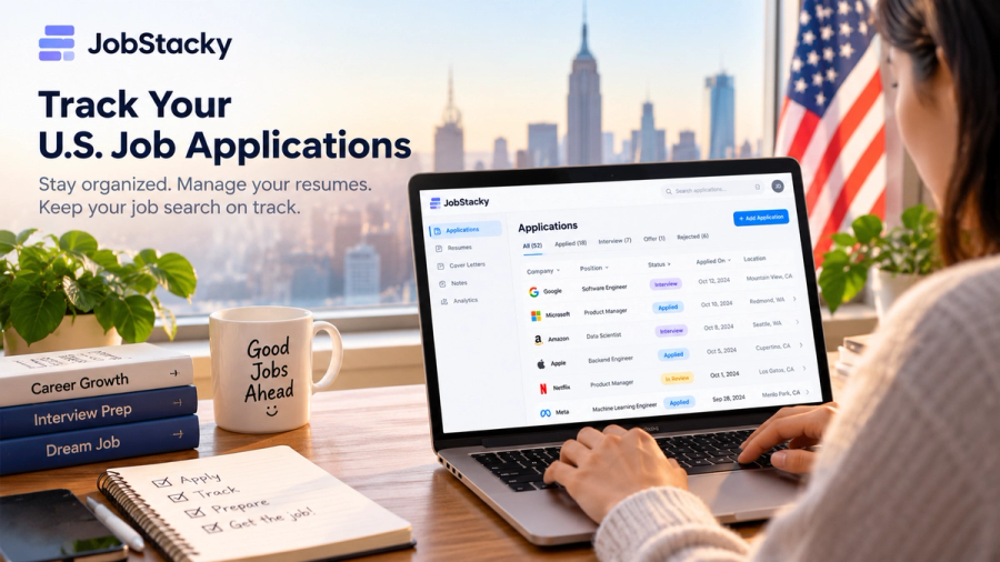 JobStacky Job Application Tracker for U.S. Jobs Job seeker using JobStacky to track job applications and manage resumes
