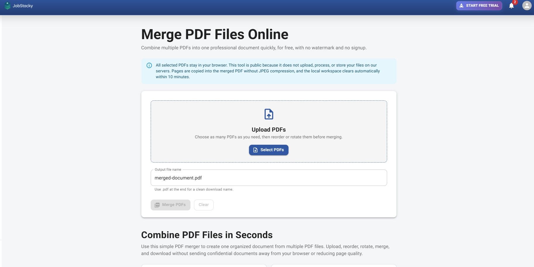 JobStacky Job Application Tracker - Merge PDF Files locally