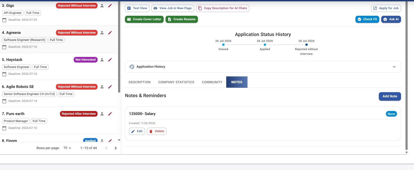 JobStakcy  Job Application Tracker - Notes