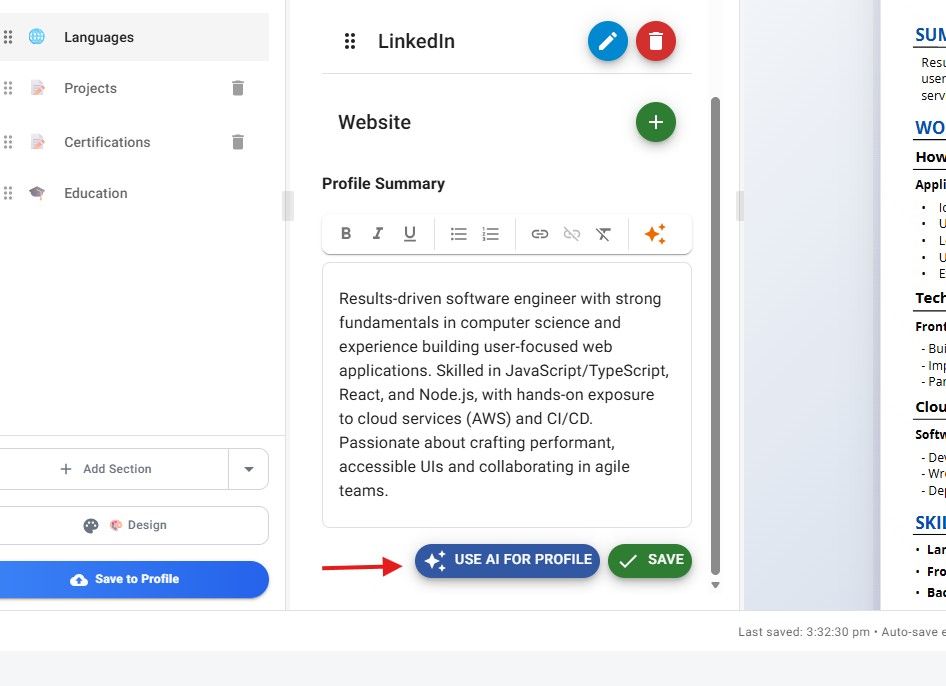 JobStacky Resume Builder Professional Summary Rewrite with AI