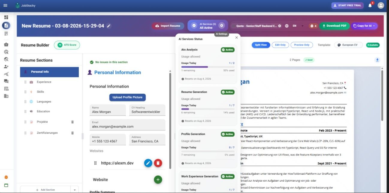 Jobstacky Resume Builder - Check AI Usage
