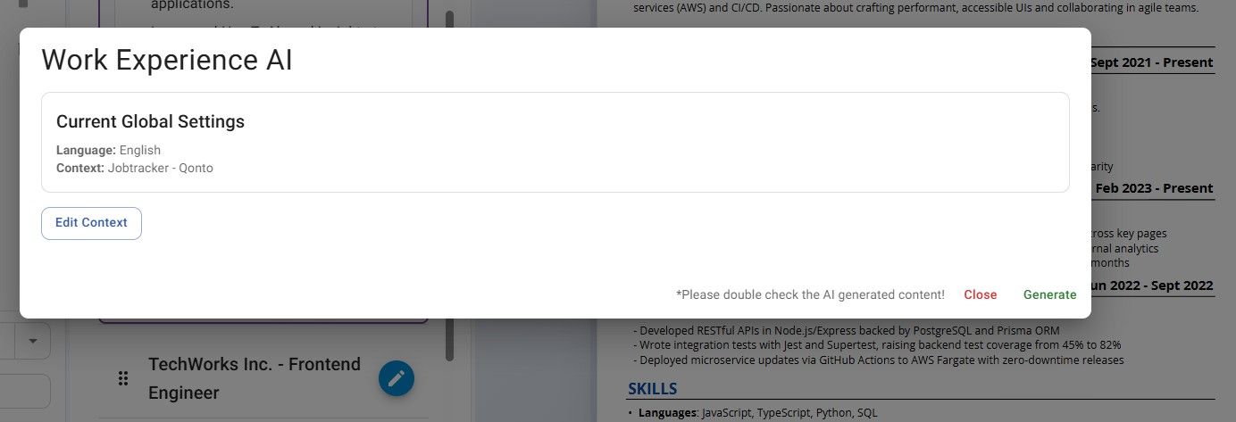 Jobstacky Resume Builder - Global Setting from Job Context from above