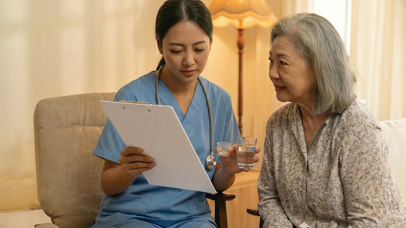 Alma 特別護理師為居家長輩說明用藥與健康狀況