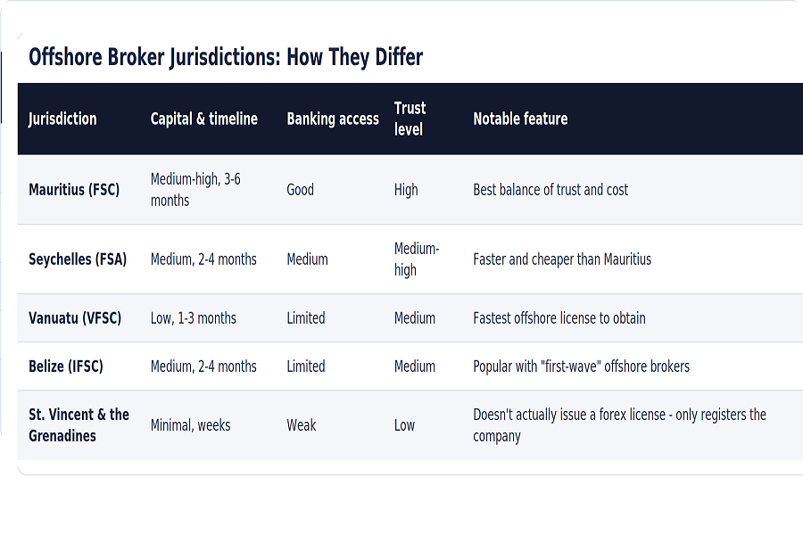Offshore brokers jurisdictions comparison