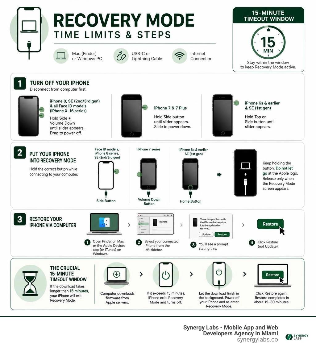 infographic showing recovery mode time limits and steps infographic