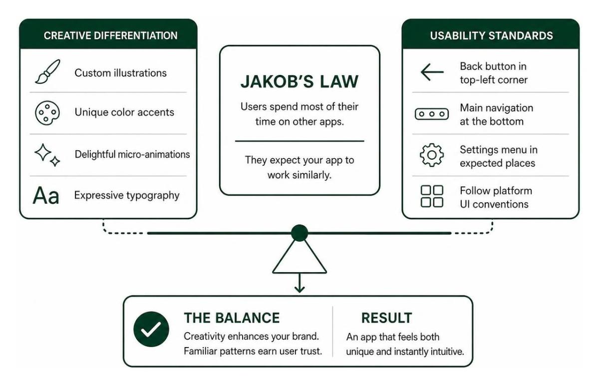 Jakob's Law and UX balance diagram
