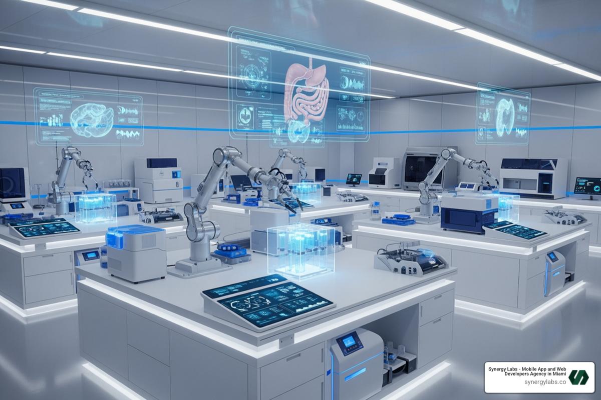Futuristic medical lab with AI-powered diagnostic tools - Why San Diego Is Emerging as a Hub for App Development and AI Innovation in 2026