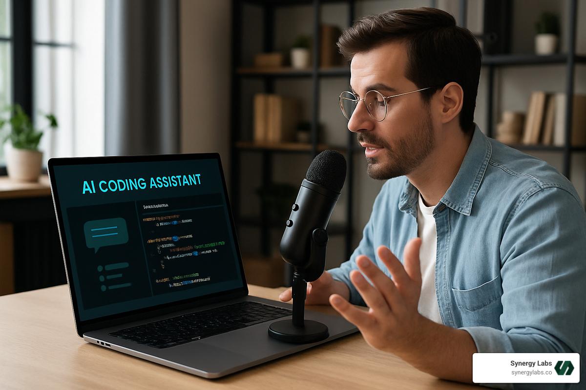 developer working with AI coding assistant using voice commands - Vibe Coding
