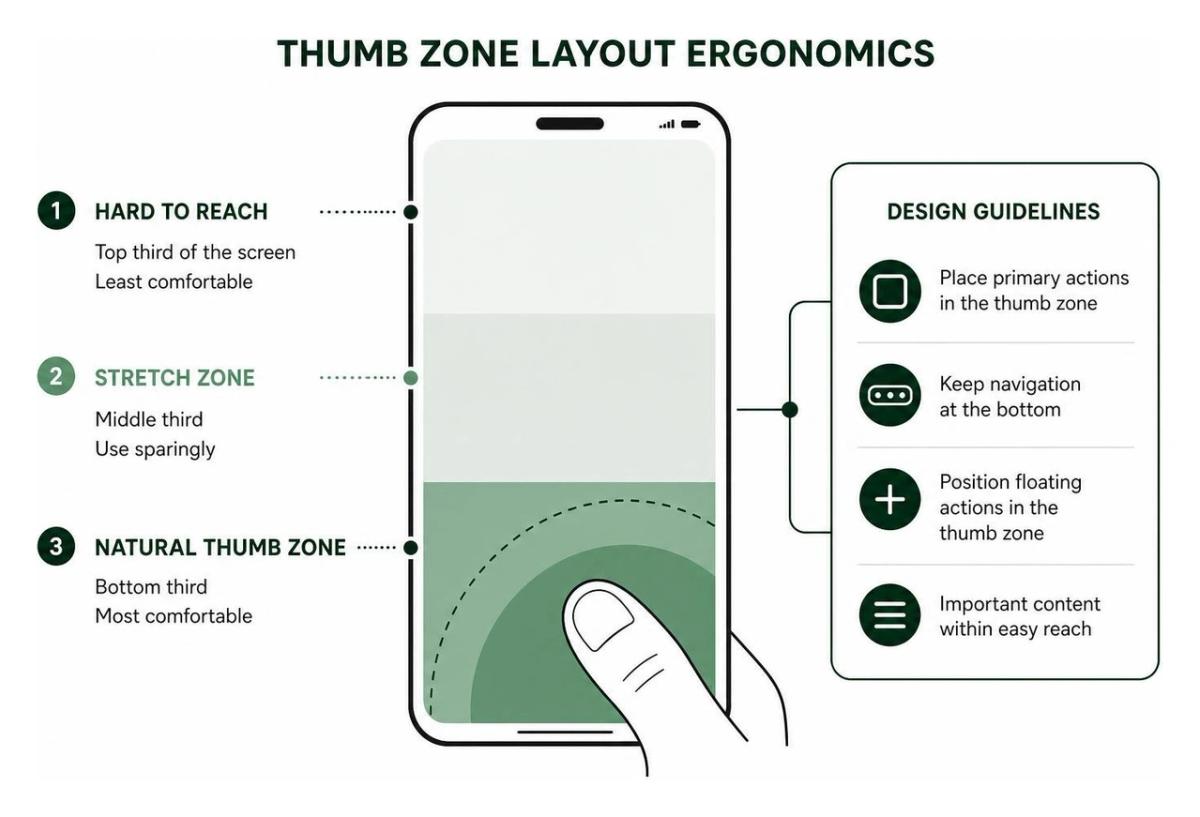 Thumb zone layout ergonomics diagram