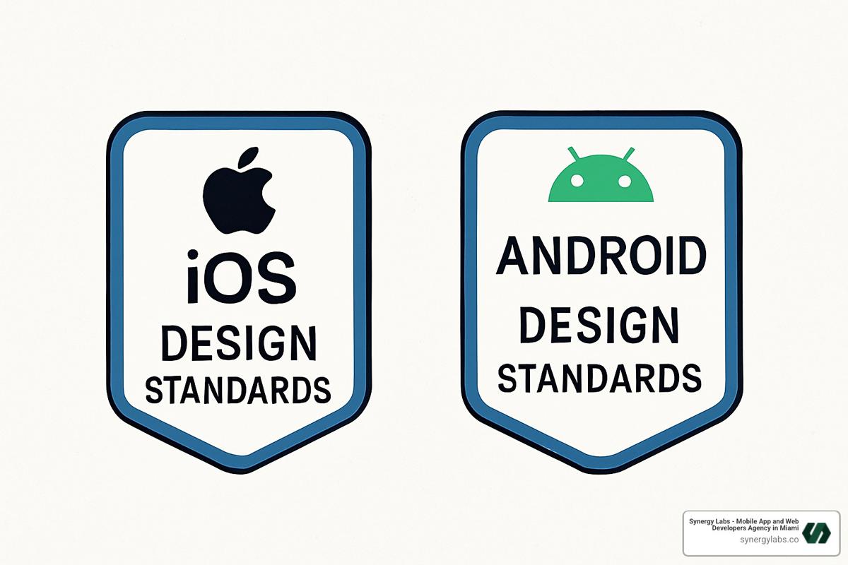 Platform guideline badges showing iOS and Android design standards - Common UI/UX issues in unfinished mobile app designs