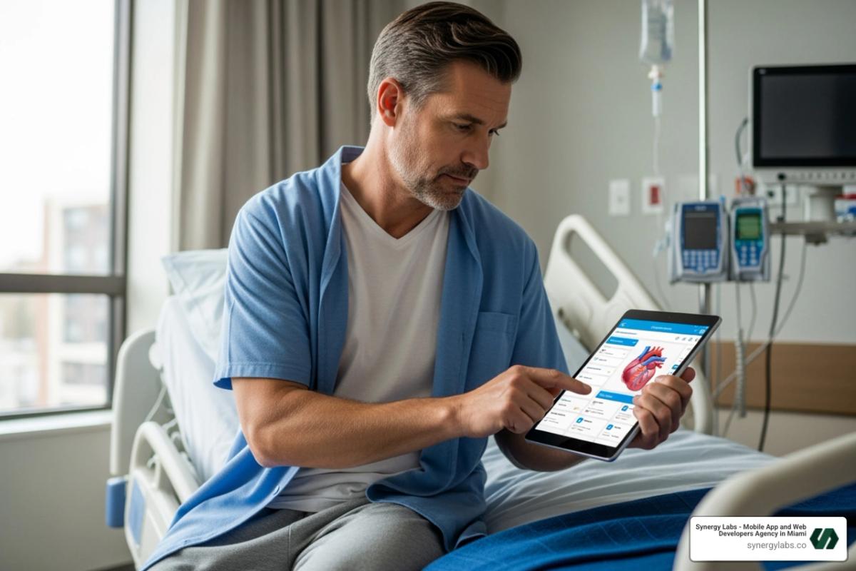 A patient using a healthcare app on a tablet - Mobile App Development Agency Chicago: Proven Processes and Local Case Studies
