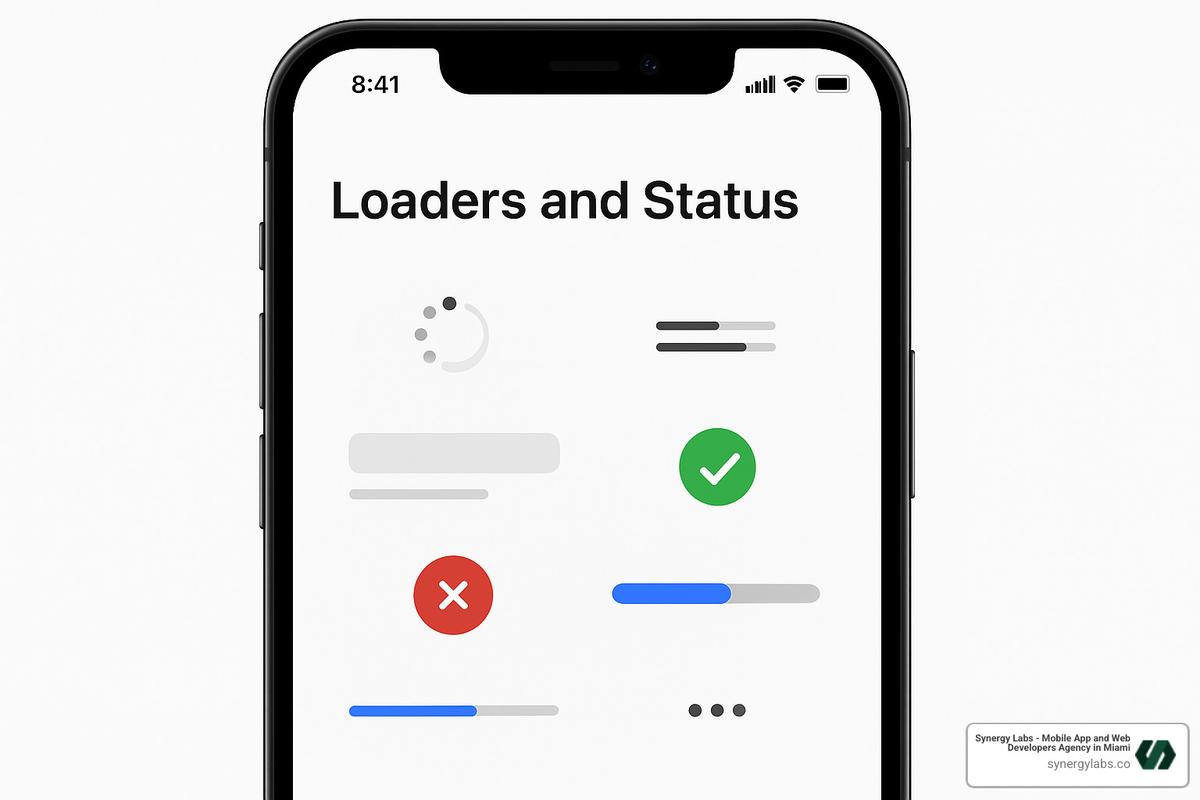 Examples of micro-loaders and status indicators in mobile interfaces - Common UI/UX issues in unfinished mobile app designs