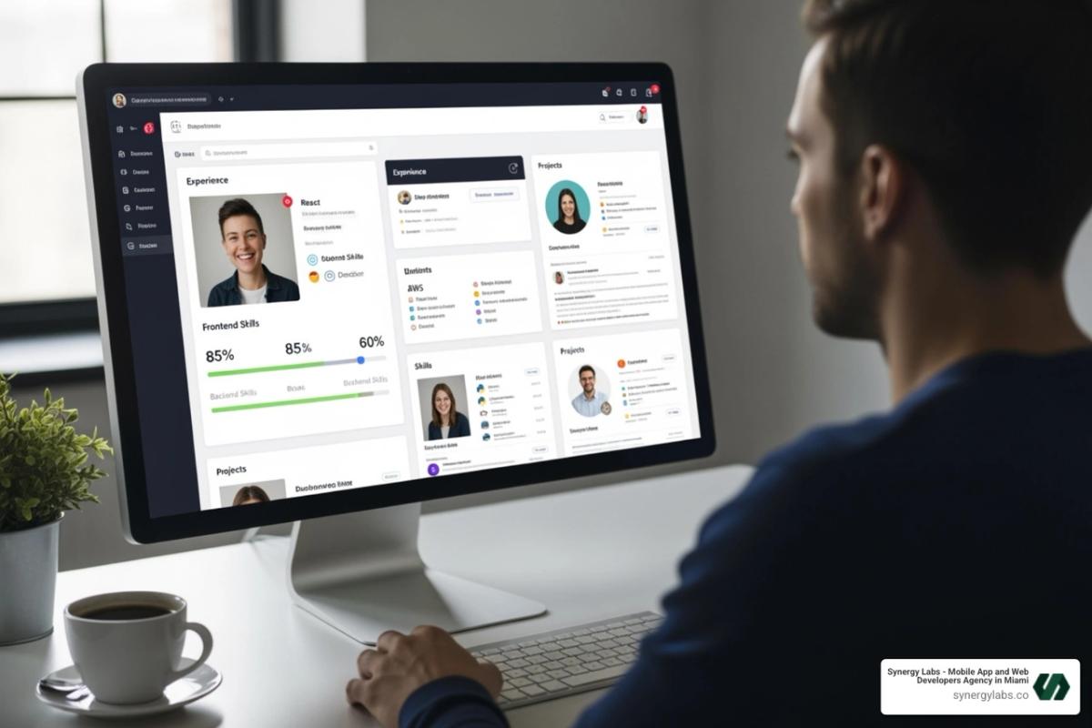 person evaluating different developer profiles on a screen - social media application developers