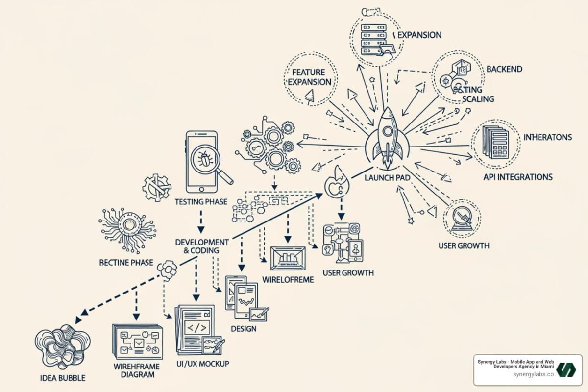 A roadmap or blueprint showing the path from idea to scaled app - Finding a Mobile App Partner in Chicago: How to Build for Scale