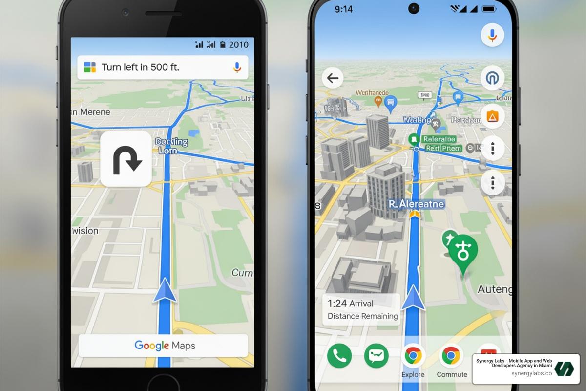 Side-by-side comparison of the old Google Maps navigation view and the new improved navigation view - Gemini’s Visual Revolution: A Deep Dive into the Google Maps Update That Puts AI in the Driver’s Seat