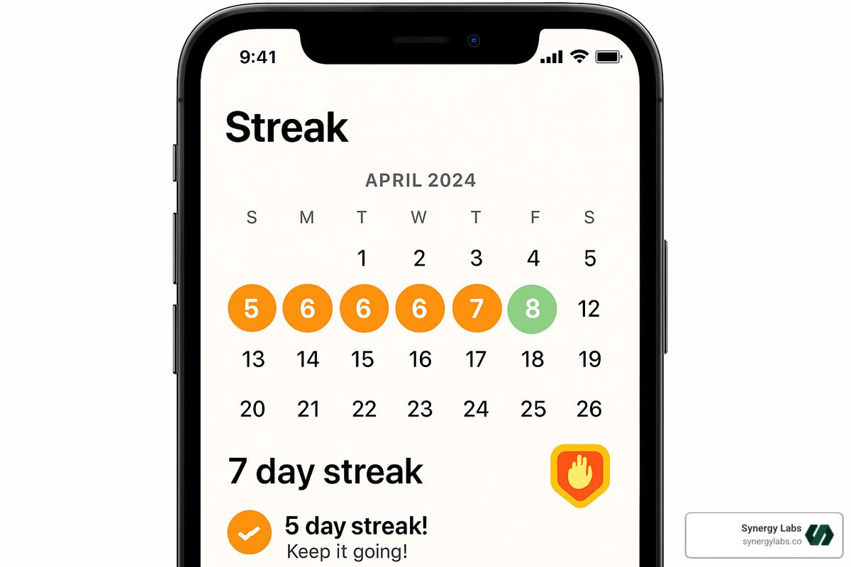 Calendar showing user streak progress with visual indicators - Top 5 Mobile App Gamification Features in 2026