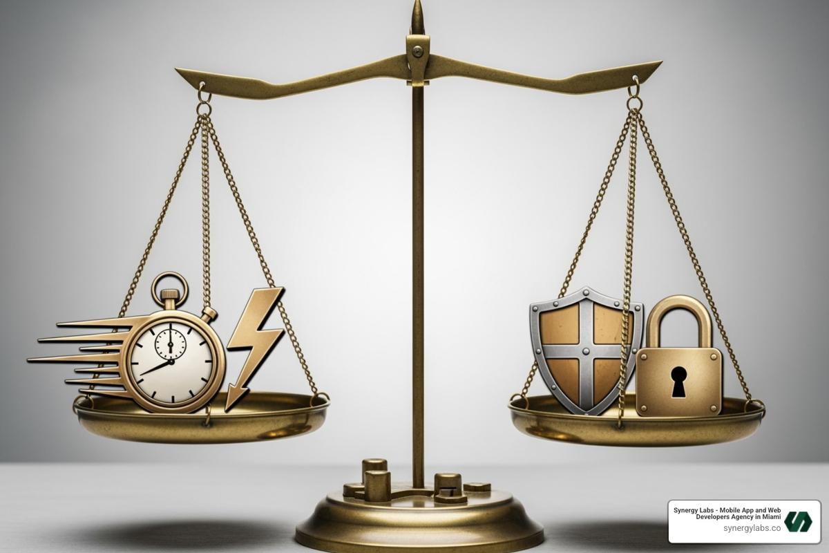 Image of a scale balancing speed and security - VibeCode Review 2026: Does It Actually Work?
