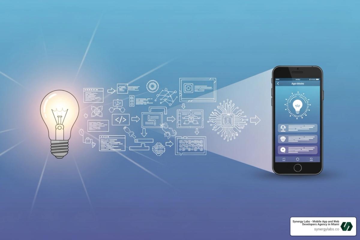 A flowchart illustrating the app development lifecycle from idea to deployment - custom web & mobile app development company florida