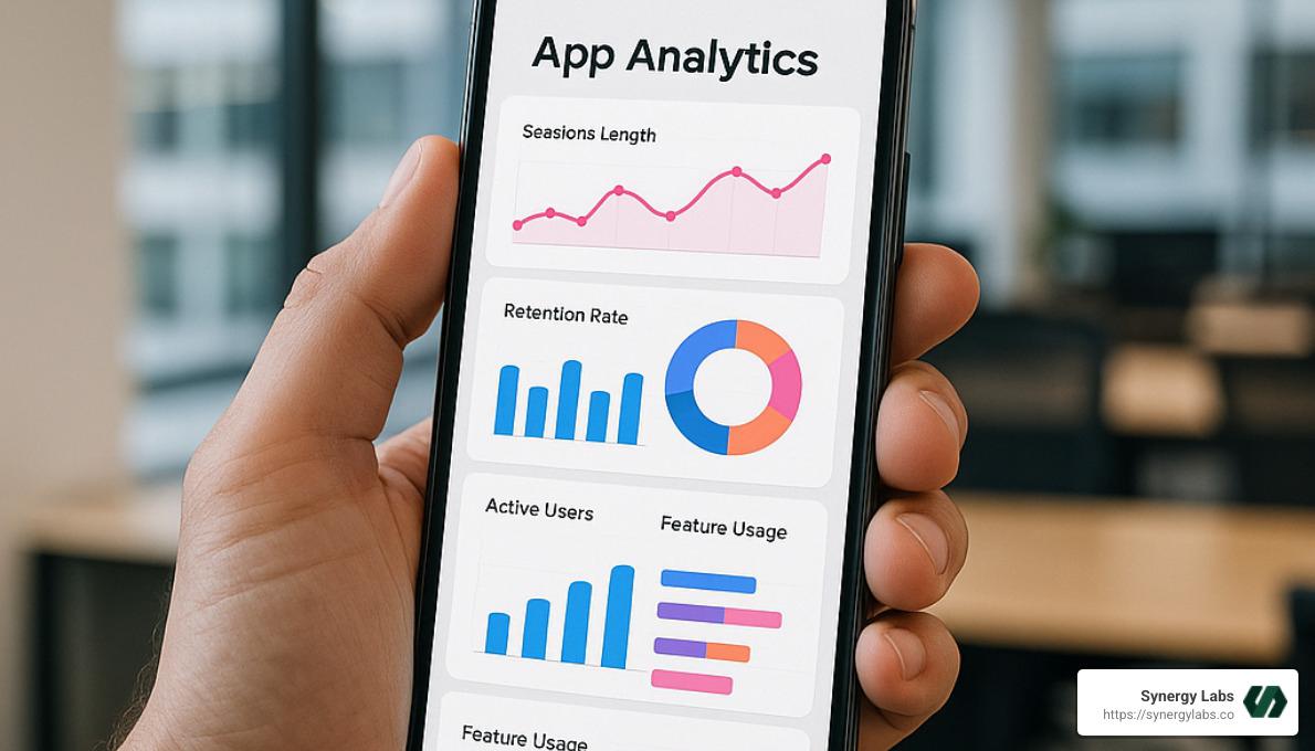 Mobile app analytics dashboard showing user behavior metrics - user experience in mobile apps