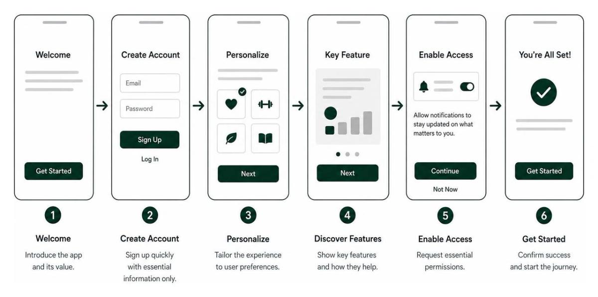 Mobile app onboarding flow diagram