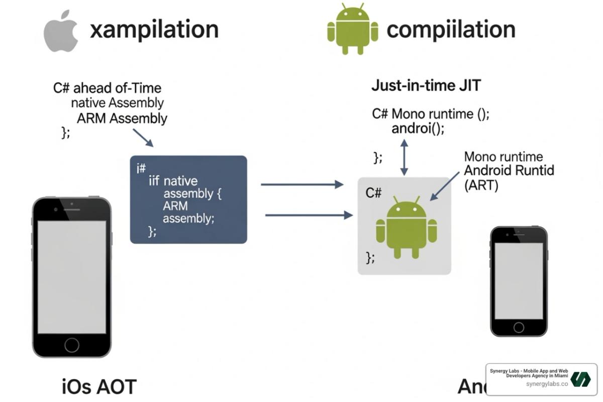Xamarin compilation architecture showing Ahead-of-Time and Just-in-Time compilation flows