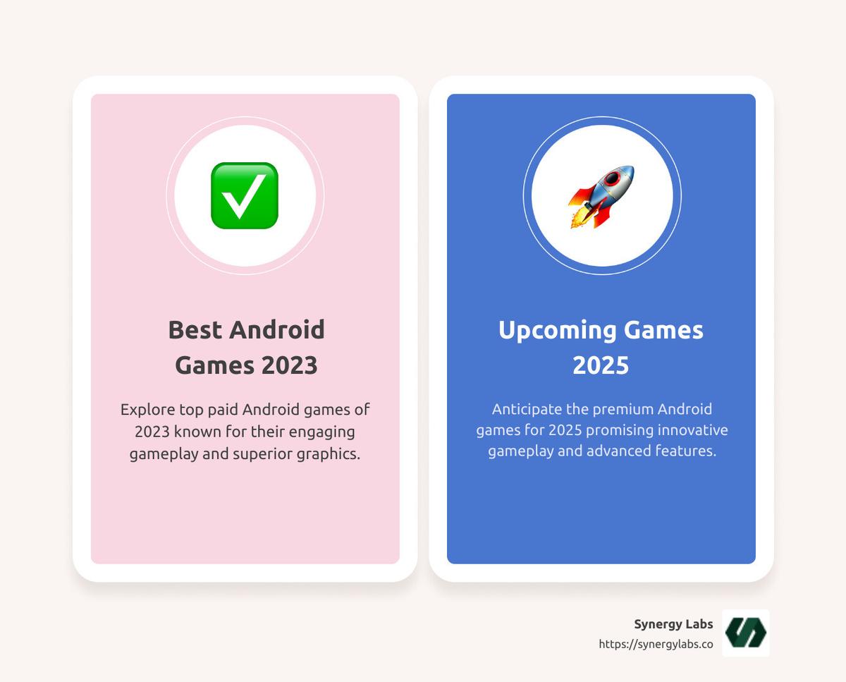 Comparison of best android games for 2023 and upcoming 2025 titles highlighting differences in gameplay complexity and graphic sophistication - android games paid infographic comparison-2-items-casual