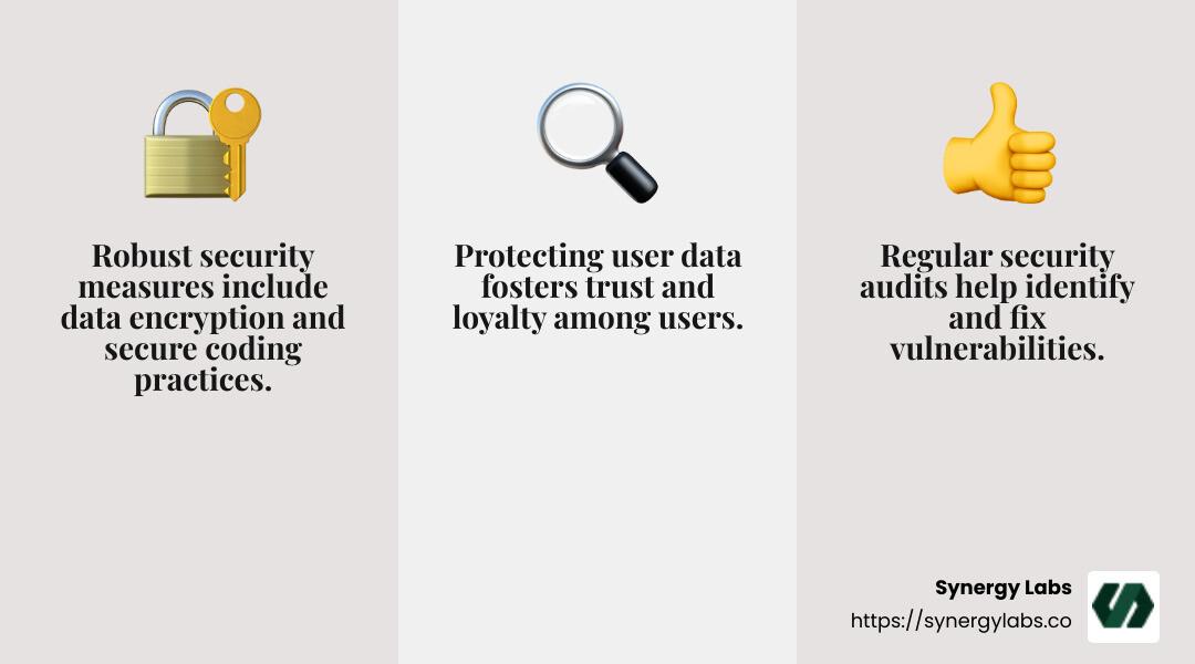 Robust security practices are crucial for protecting user data and building trust. - top 10 mobile app development in new york infographic 3_facts_emoji_grey