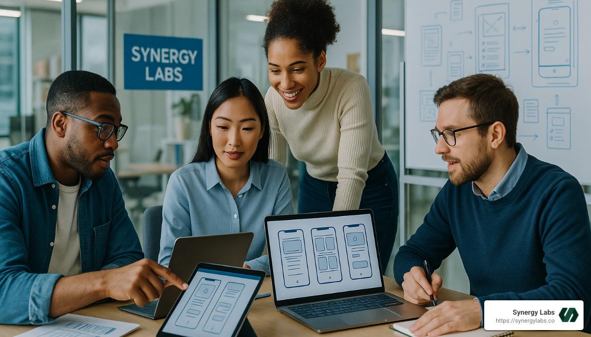 Synergy Labs mobile app development team at work - user experience in mobile apps