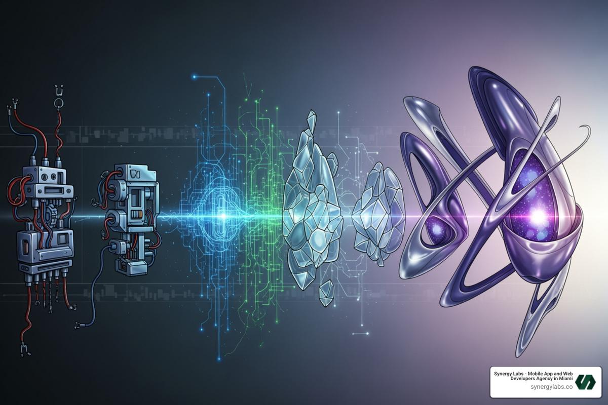 A timeline graphic illustrating the progression of AI from early rule-based systems to modern autonomous agents, with key milestones and characteristics for each stage - Agentic AI Explained: From Chatbots to Autonomous AI Agents in 2026