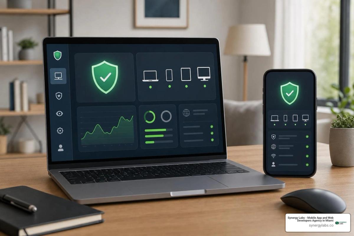 Multi-device security management dashboard across laptop and smartphone