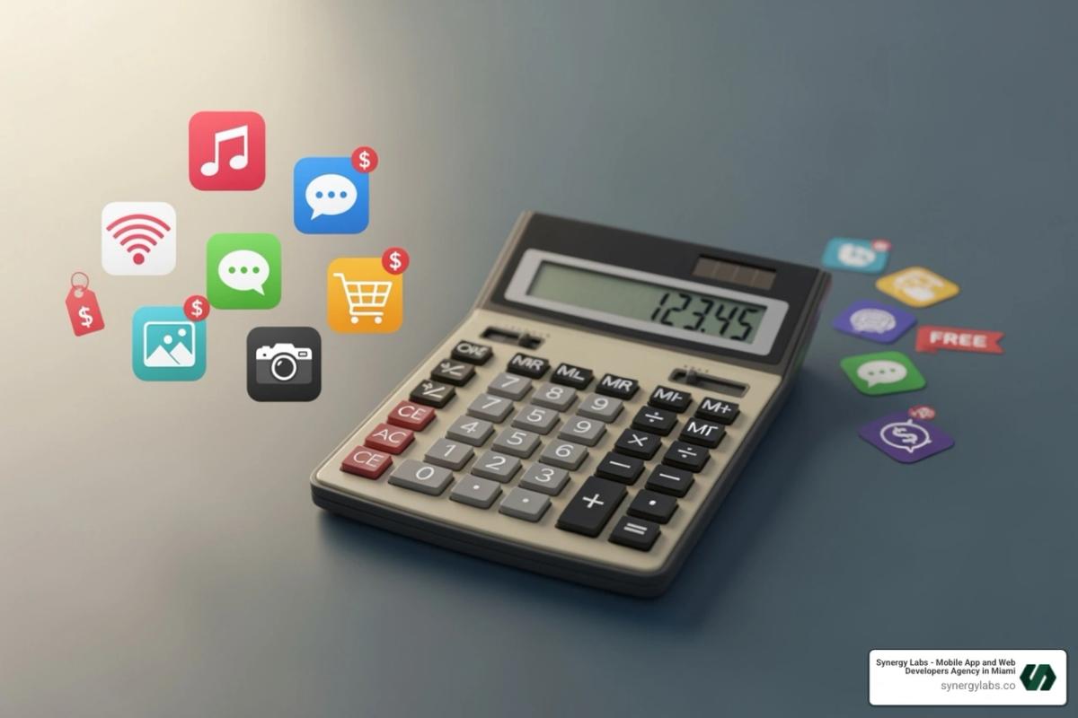 calculator and app icons representing features - social media application developers