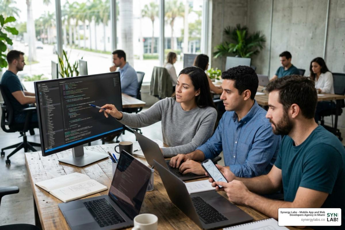mobile app developers near me working at modern development workspace