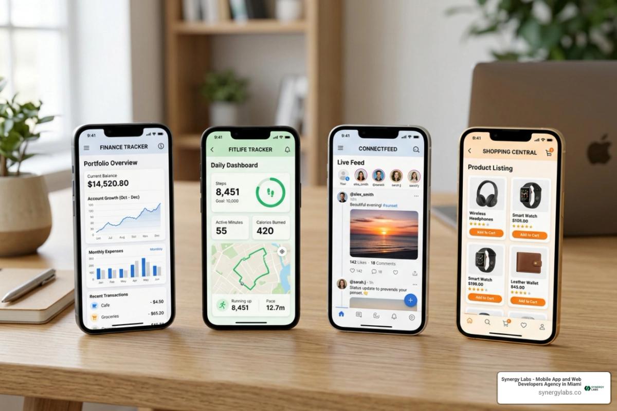 Creative mobile app design concepts across industries