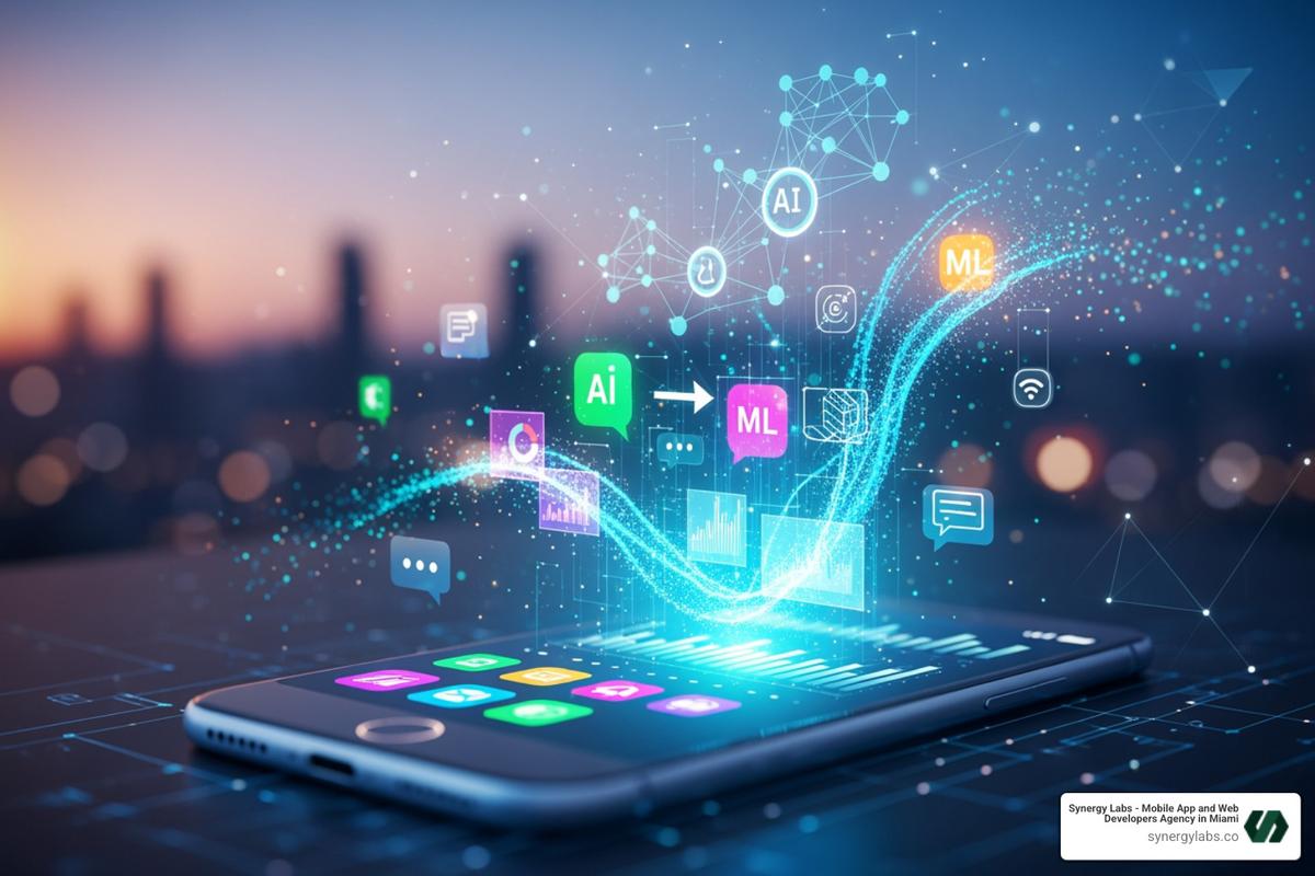Smartphone displaying AI-powered app interfaces - How AI & ML Power Apps: Personalization, Predictive Analytics & Chatbots